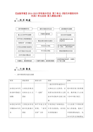 【金版学案】2014-2015学年高中历史 第7单元《现代中国的对外关系》单元总结 新人教版必修1