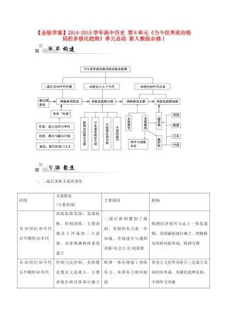 【金版学案】2014-2015学年高中历史 第8单元《当今世界政治格局的多极化趋势》单元总结 新人教版必修1