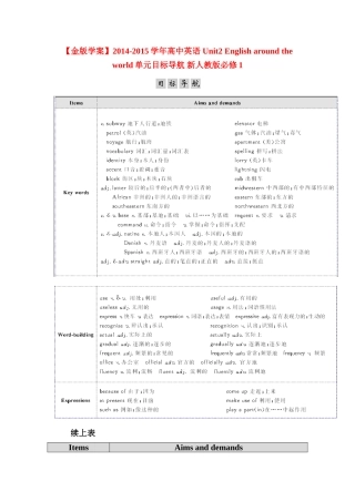 【金版学案】2014-2015学年高中英语 Unit2 English around the world单元目标导航 新人教版必修1