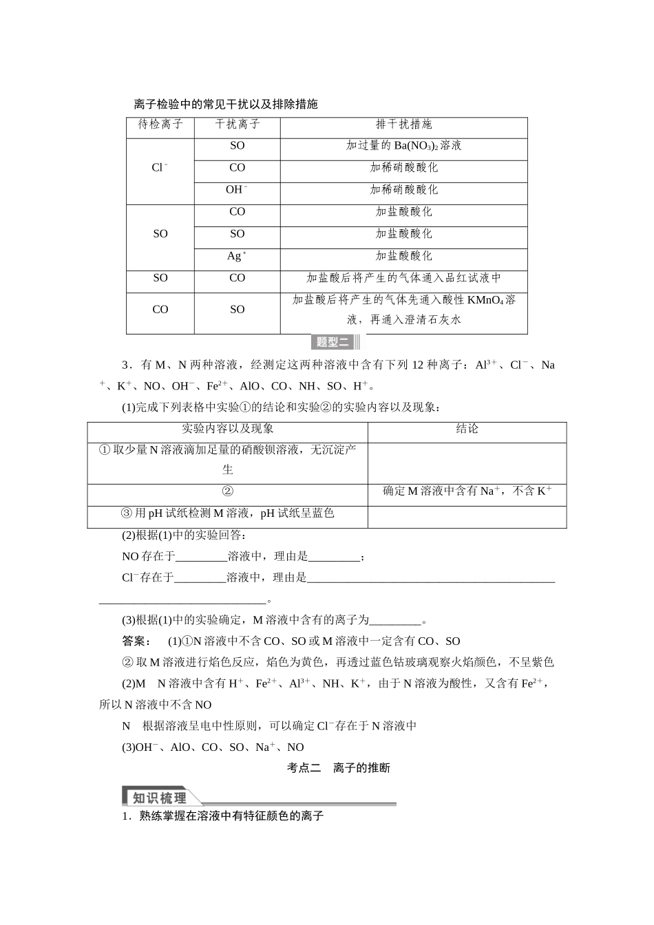 【金版新学案】2015届高考化学总复习讲义 专题九第三单元 离子检验与离子推断教案 苏教版_第3页