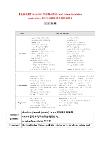 【金版学案】2014-2015学年高中英语 Unit5 Nelson Mandela-a modern hero单元目标导航 新人教版必修1