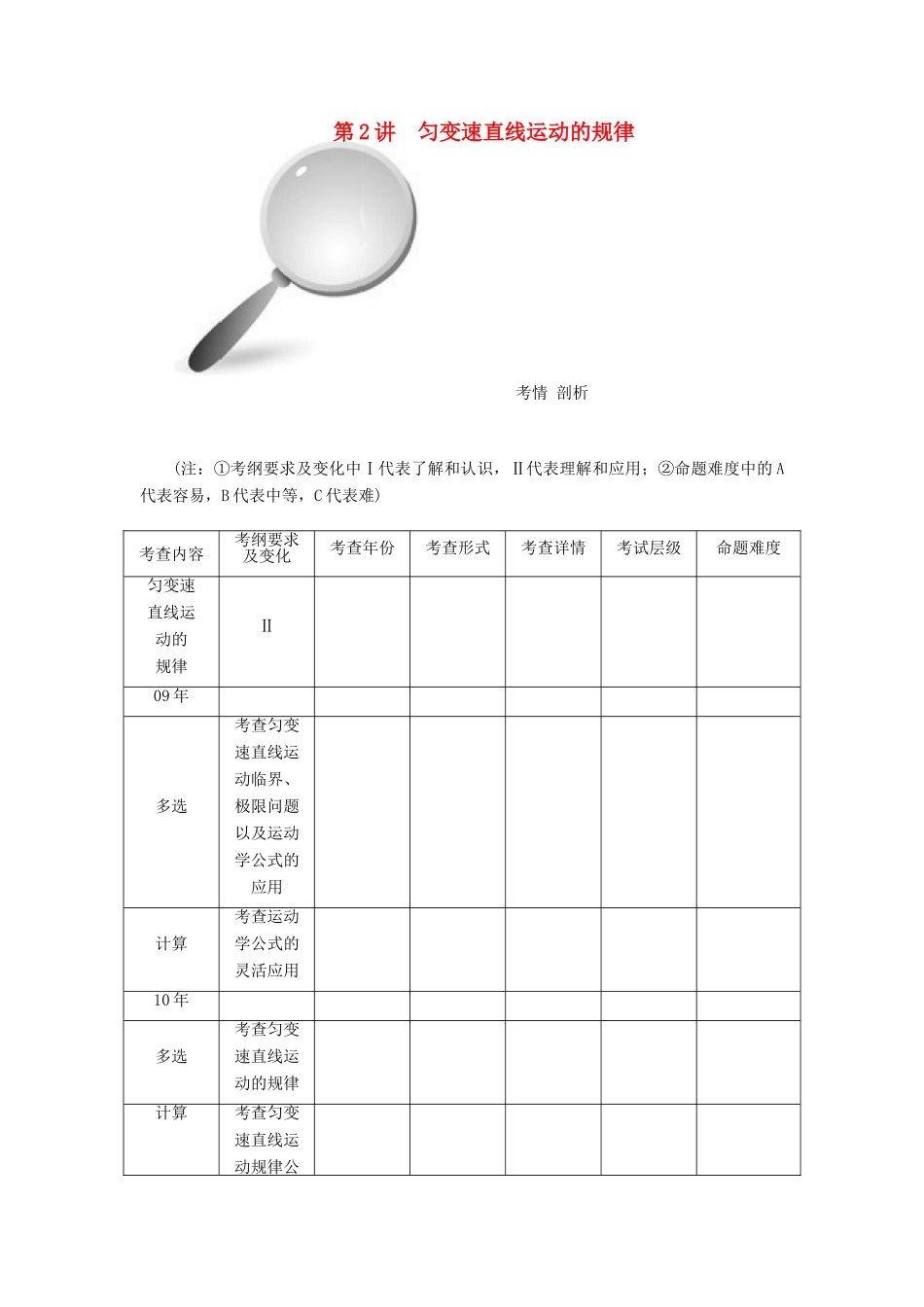 【高考零距离】（江苏专用）2014高考物理一轮总复习 第二章 第2讲 匀变速直线运动的规律教案 新人教版必修1_第1页