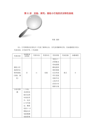 【高考零距离】（江苏专用）2014高考物理一轮总复习 第二章 第31讲 实验、探究 描绘小灯泡的伏安特性曲线教案 新人教版选修3-1