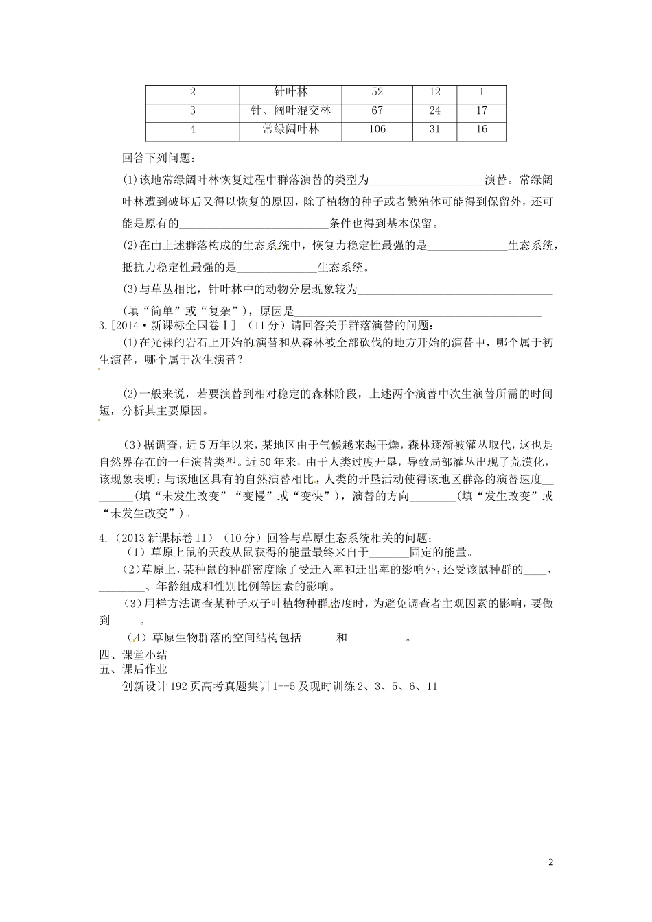云南省德宏州梁河县第一中学2015届高三生物一轮复习 群落的结构与演替学案 _第2页