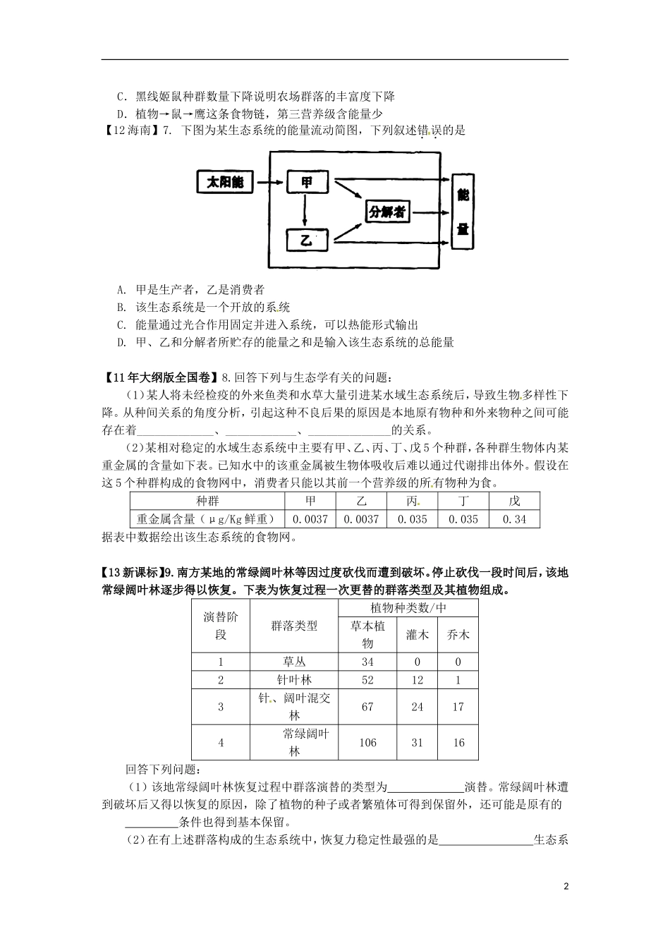 云南省德宏州梁河县第一中学2015届高三生物一轮复习 生态系统学案 _第2页