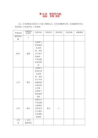 【高考零距离】（江苏专用）2014高考物理一轮总复习 第七章 第44讲 物体的内能、教案 新人教版选修3-3