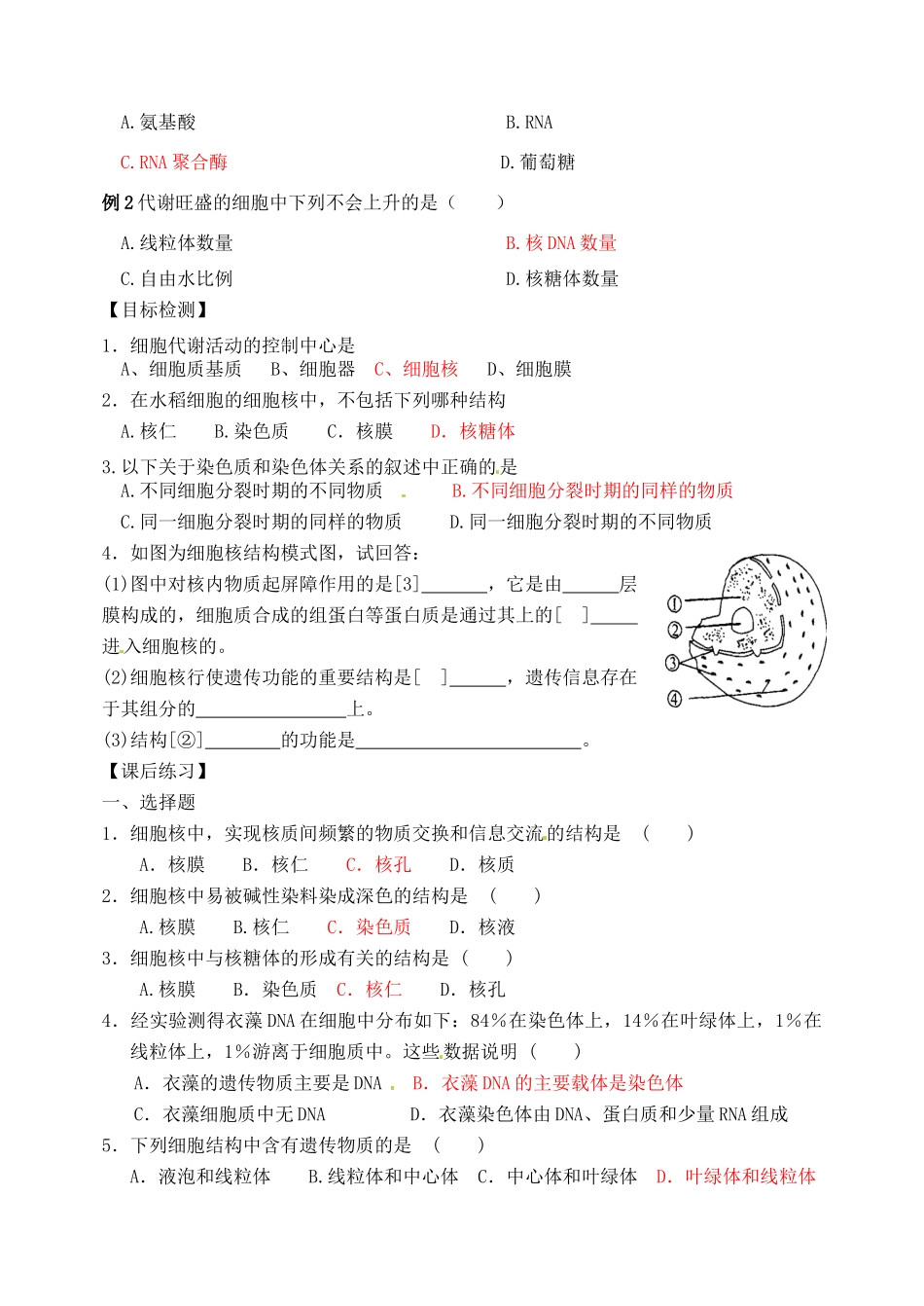 云南省德宏州梁河县第一中学高中生物 3.3 细胞核 系统的控制中心教案1 新人教版必修1_第2页