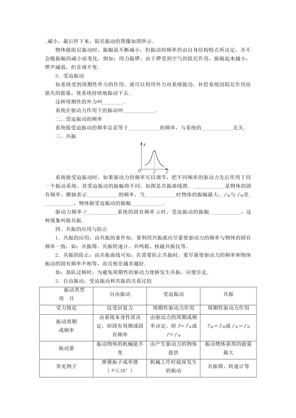 【高考零距离】（江苏专用）2014高考物理一轮总复习 第十一章 第49讲 受迫振动和共振教案 新人教版选修3-4_第2页