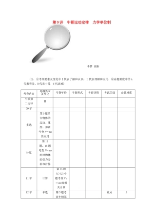 【高考零距离】（江苏专用）2014高考物理一轮总复习 第四章 第9讲 牛顿运动定律 力学单位制教案 新人教版必修1