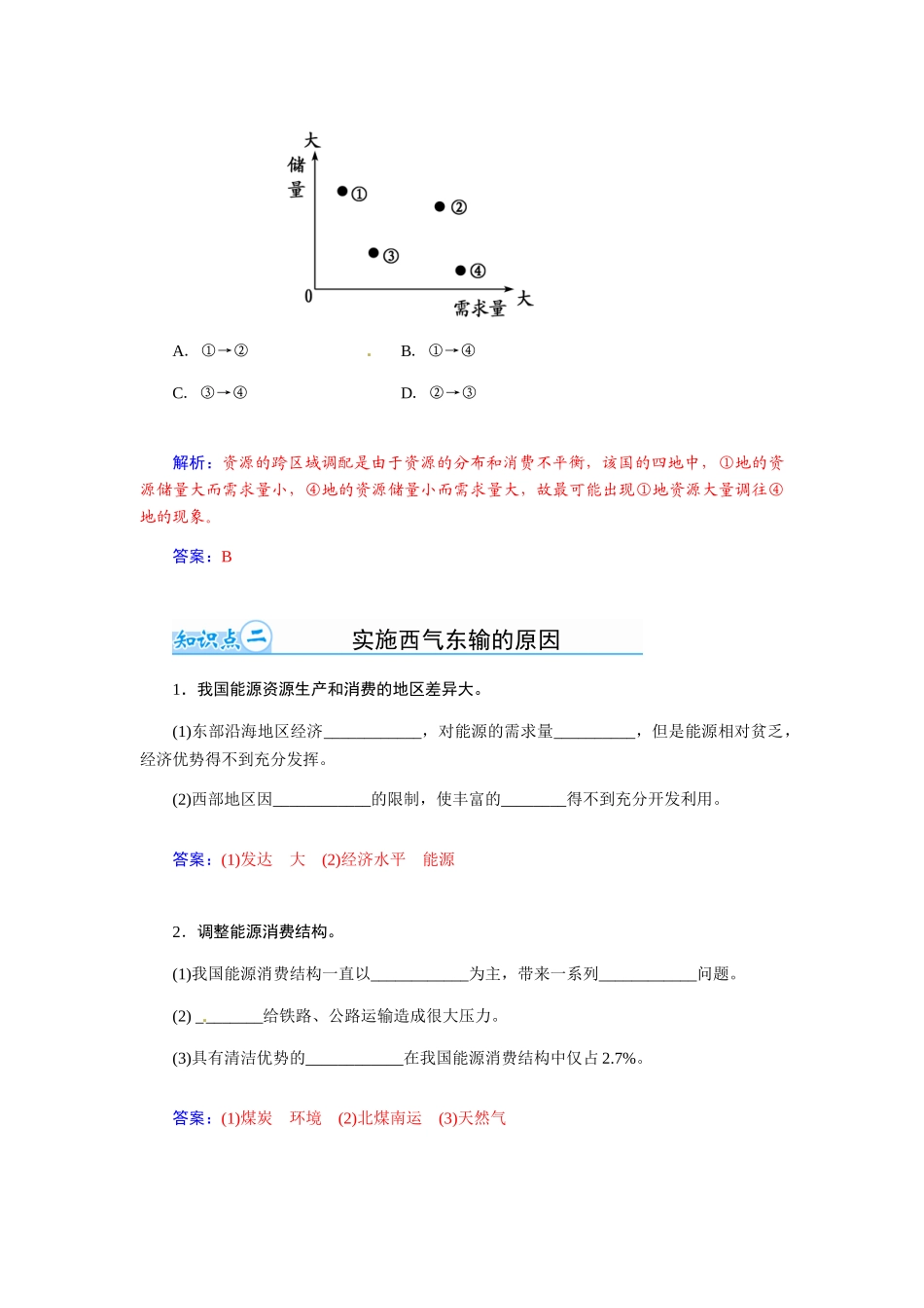 【金版学案】2015届高考地理总复习（基础自主梳理+随堂巩固落实）第一节资源的跨区域调配以我国西气东输为例学案（含解析）_第2页