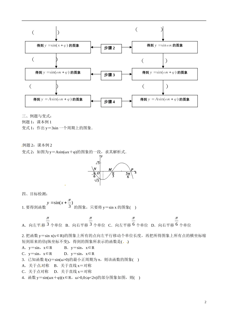 云南省德宏州梁河县第一中学高中数学 1.5函数y=Asin(ωx+φ)的图象学案 新人教A版必修4_第2页