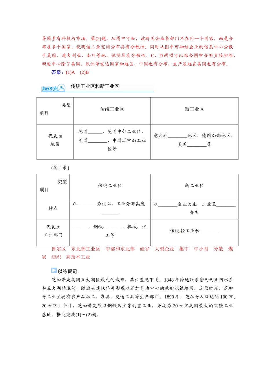 【金版学案】2015届高考地理总复习（基础自主梳理+随堂巩固落实）工业地域的形成和工业区学案（含解析）_第3页