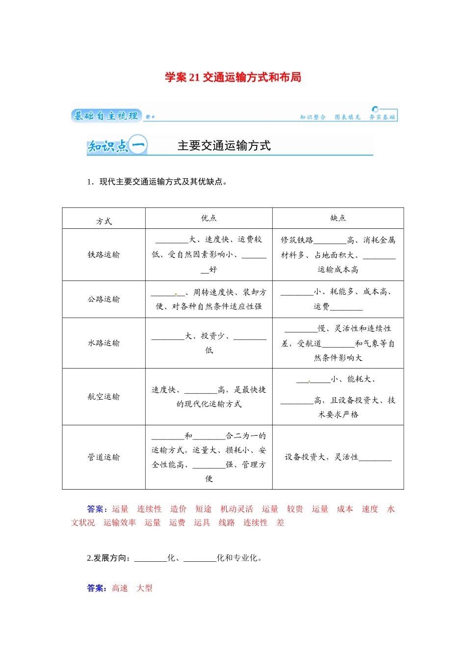 【金版学案】2015届高考地理总复习（基础自主梳理+随堂巩固落实）交通运输方式和布局学案（含解析）_第1页