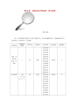 【高考零距离】（江苏专用）2014高考物理一轮总复习 第一章 第22讲 电荷及其守恒定律 库仑定律教案 新人教版选修3-1