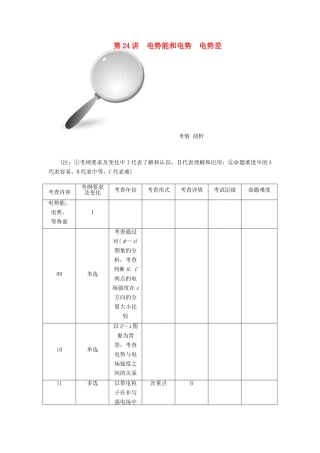 【高考零距离】（江苏专用）2014高考物理一轮总复习 第一章 第24讲 电势能和电势 电势差教案 新人教版选修3-1