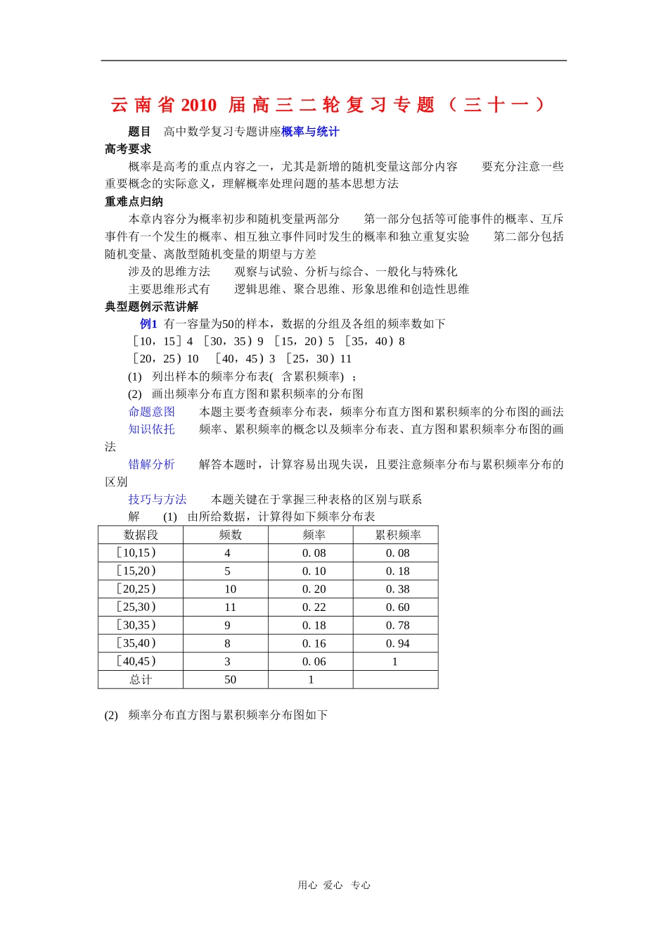云南省2010届高三二轮复习数学专题教案（三十一）_第1页
