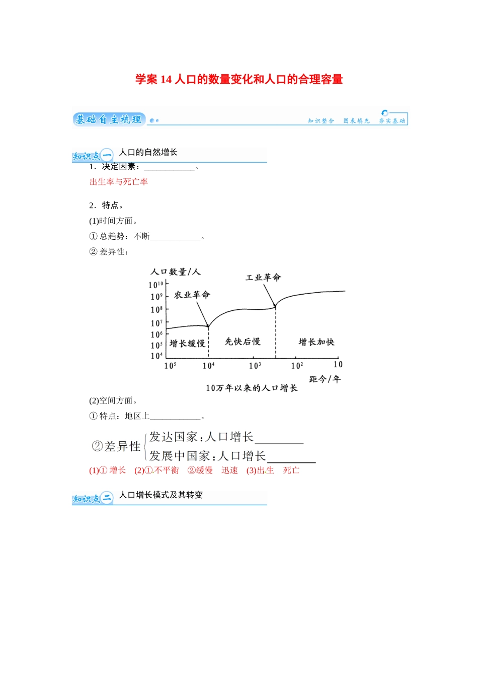 【金版学案】2015届高考地理总复习（基础自主梳理+随堂巩固落实）人口的数量变化和人口的合理容量学案（含解析）_第1页