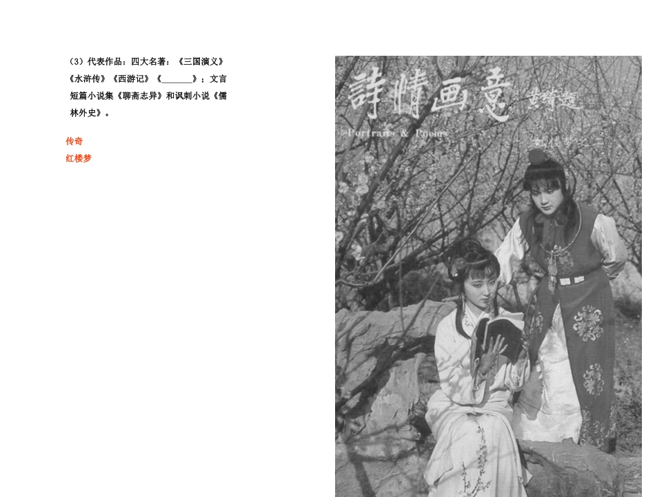 【高效课堂】2011年高考历史 各个击破针对性学案 古代中国的文学、书画和戏曲艺术总复习 新人教版_第3页