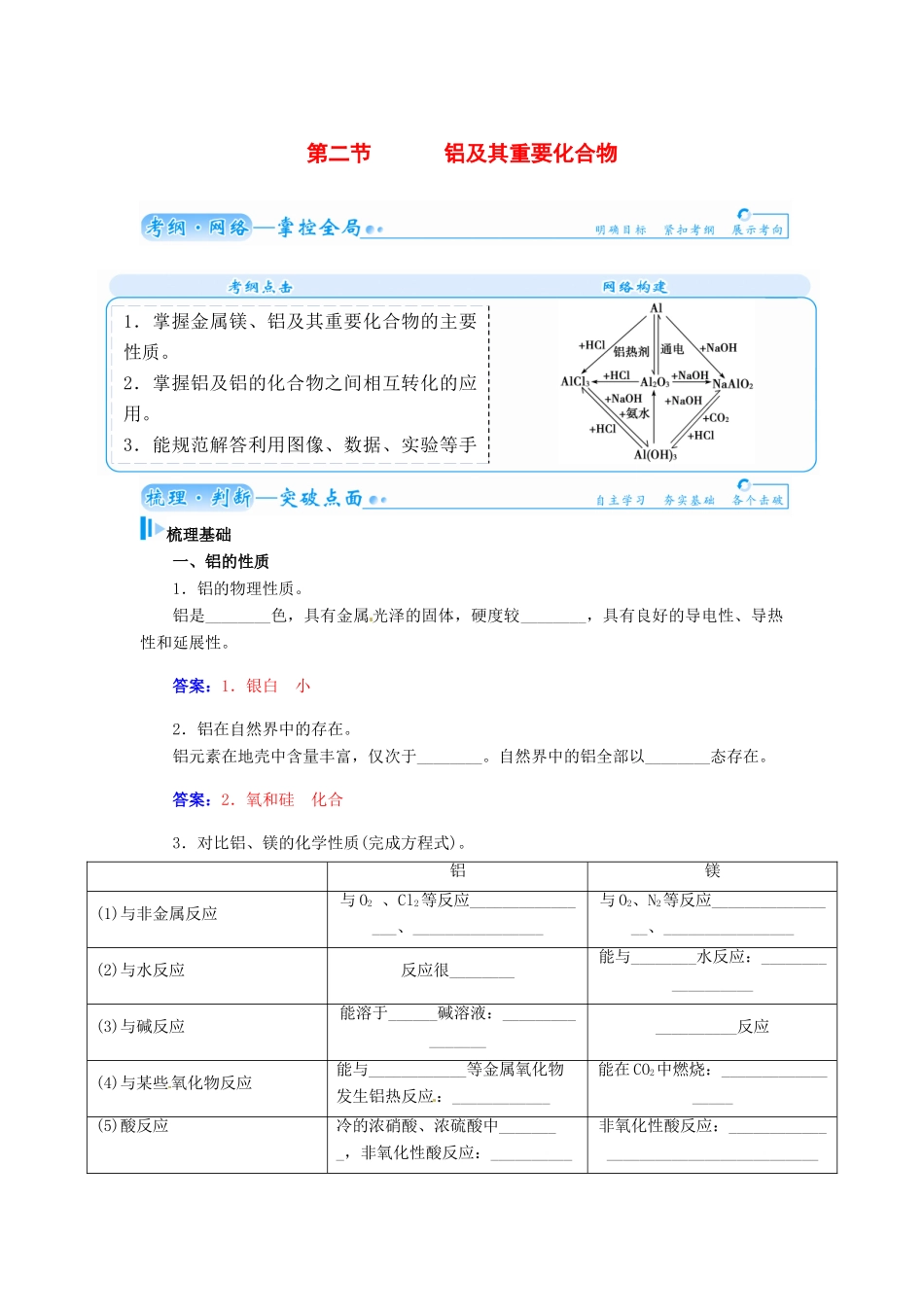【金版学案】2015届高考化学总复习 第二章 第二节铝及其重要化合物学案_第1页