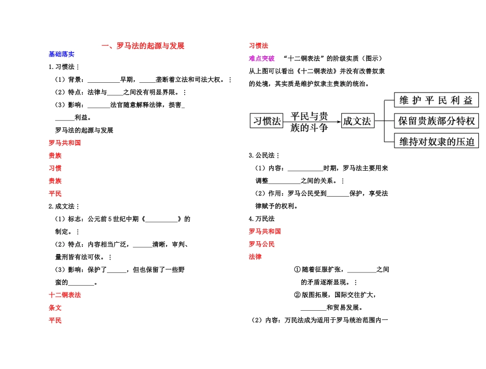 【高效课堂】2011年高考历史 各个击破针对性学案 罗马法的起源与发展总复习 新人教版_第1页