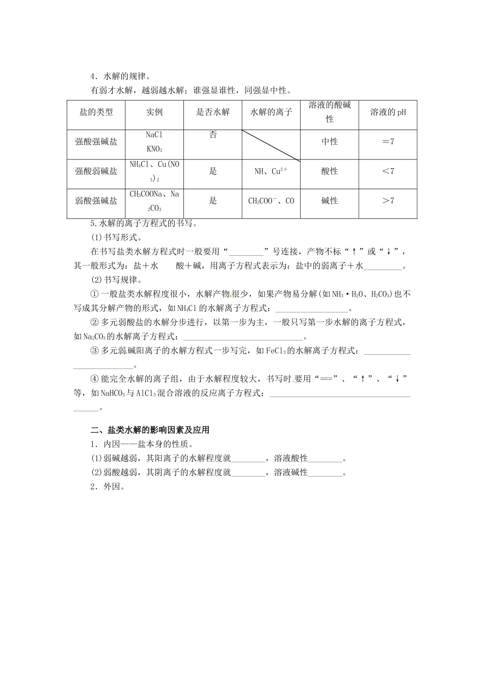 【金版学案】2015届高考化学总复习 第七章 第三节盐类的水解学案_第2页