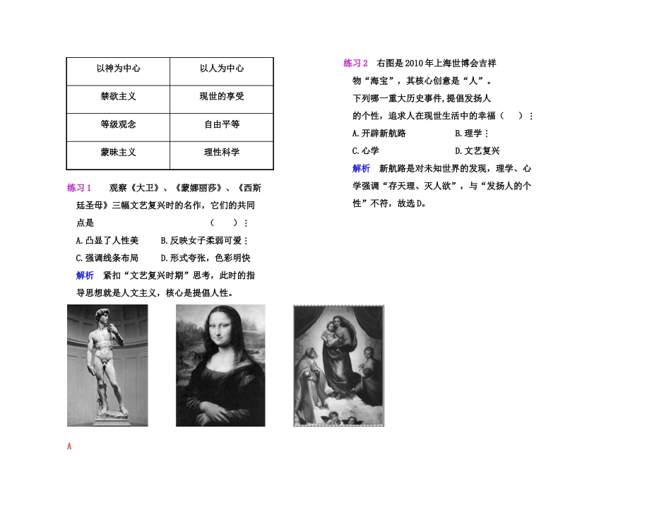 【高效课堂】2011年高考历史 各个击破针对性学案 文艺复兴、宗教改革和启蒙运动总复习 新人教版_第2页
