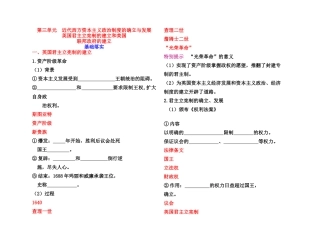 【高效课堂】2011年高考历史 各个击破针对性学案 英国君主立宪制的建立和美国联邦政府的建立总复习 新人教版