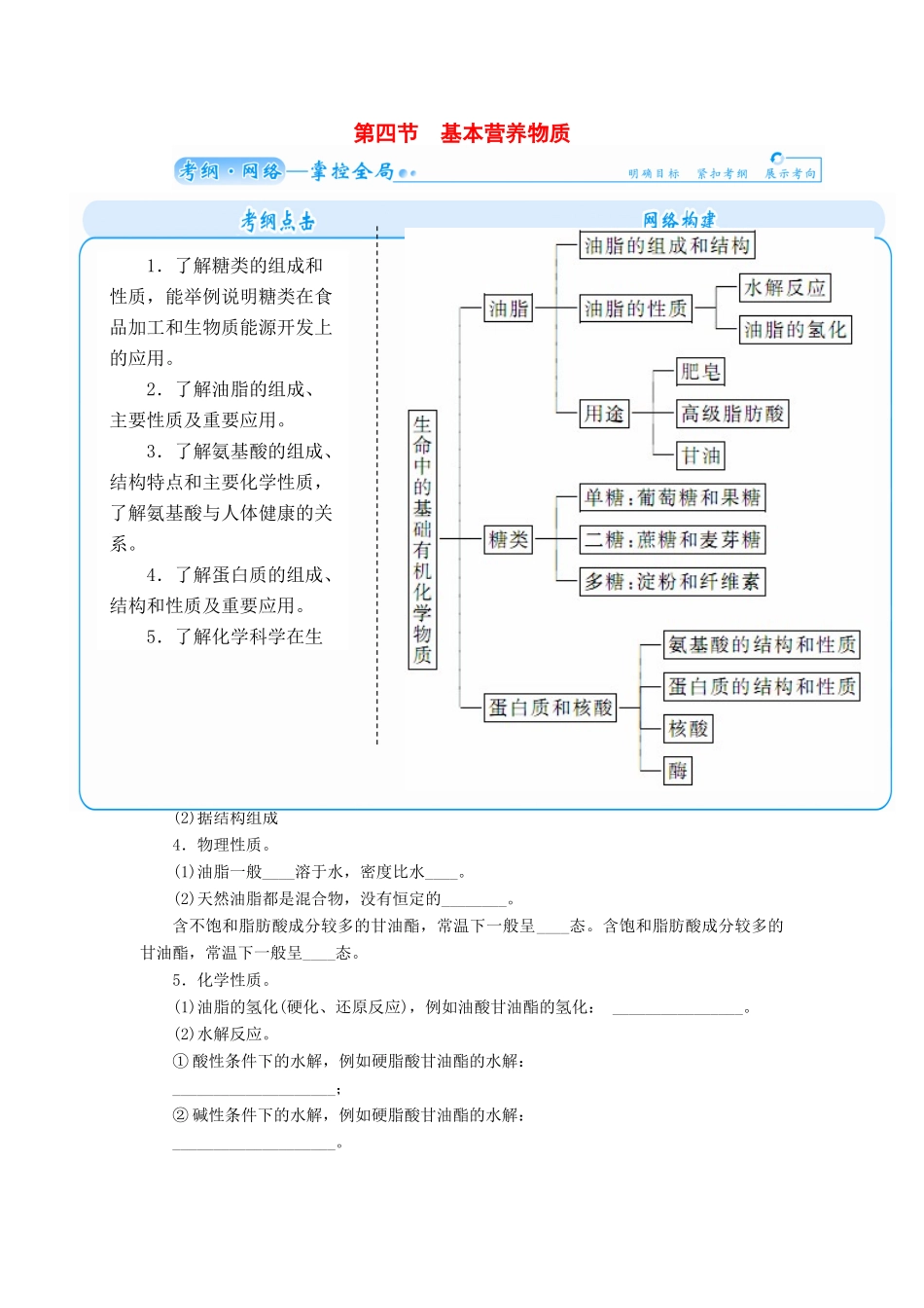 【金版学案】2015届高考化学总复习 第十章 第四节基本营养物质学案_第1页
