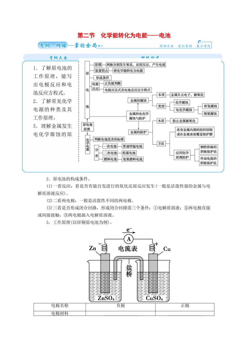 【金版学案】2015届高考化学总复习 第五章 第二节化学能转化为电能 电池学案_第1页