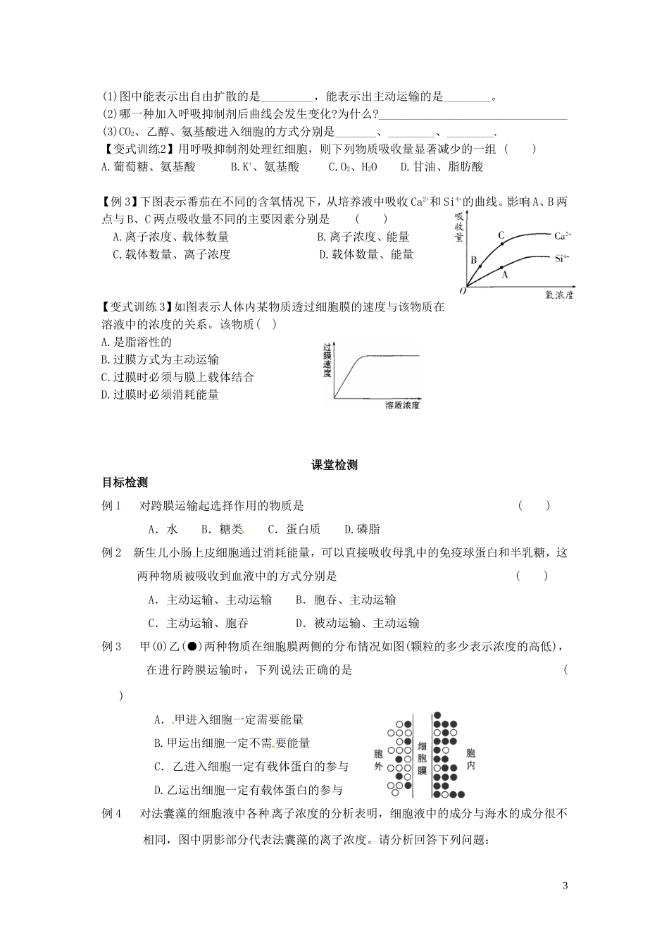 云南省德宏州梁河县一中2014年高中生物 4.3 物质跨膜运输的方式 学案 新人教版必修1_第3页