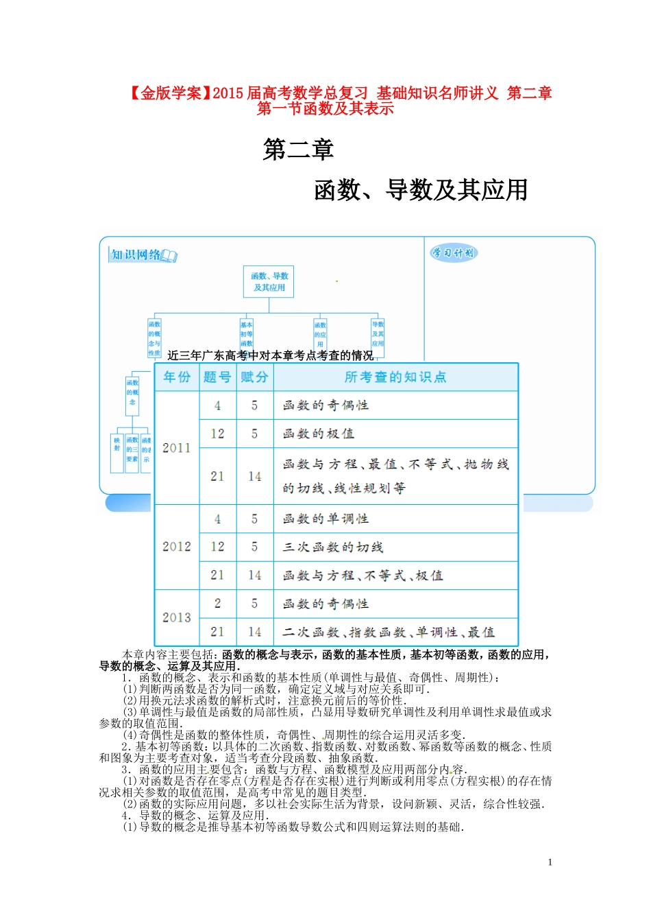 【金版学案】2015届高考数学总复习 基础知识名师讲义 第二章 第一节函数及其表示 理_第1页