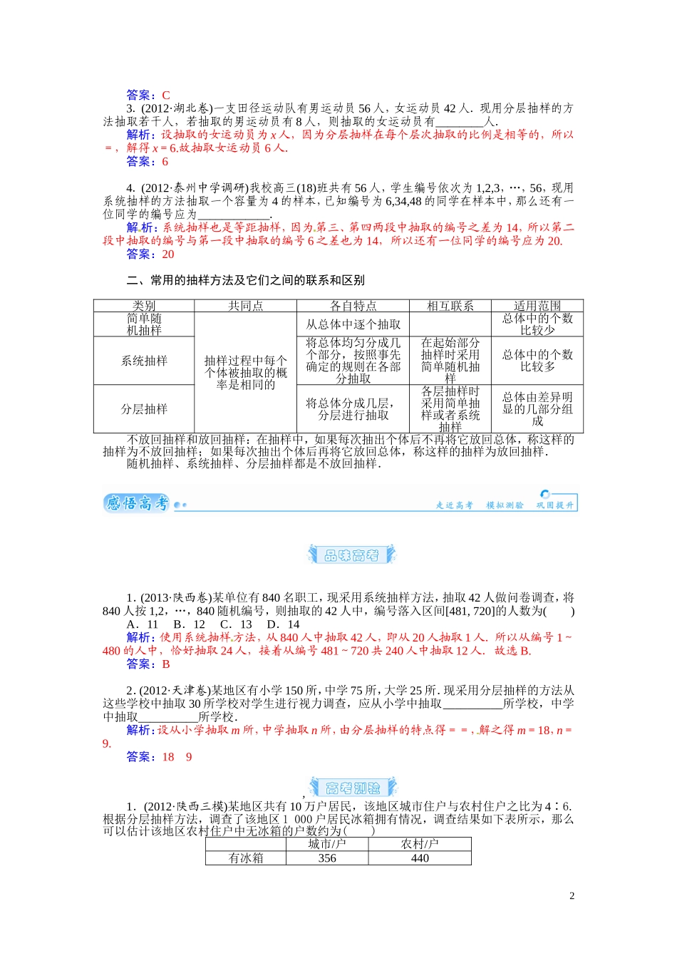 【金版学案】2015届高考数学总复习 基础知识名师讲义 第九章 第三节抽样方法 文_第2页