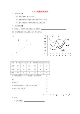 【金识源】2014年秋高中数学 1.2.2 函数的表示法学案 新人教A版必修1