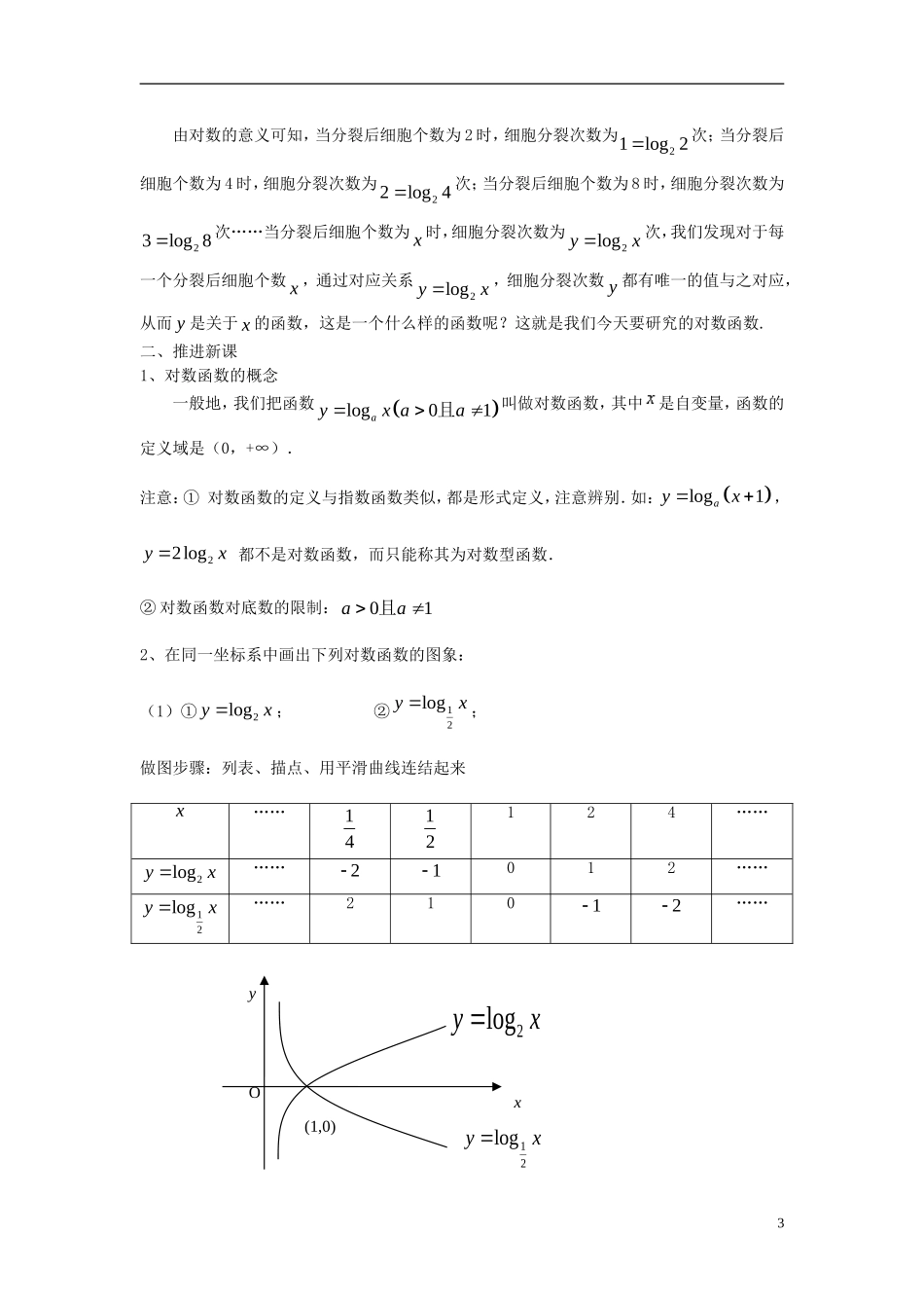 【金识源】2014年秋高中数学 2.2.2 对数函数及其性质教案 新人教A版必修1_第3页