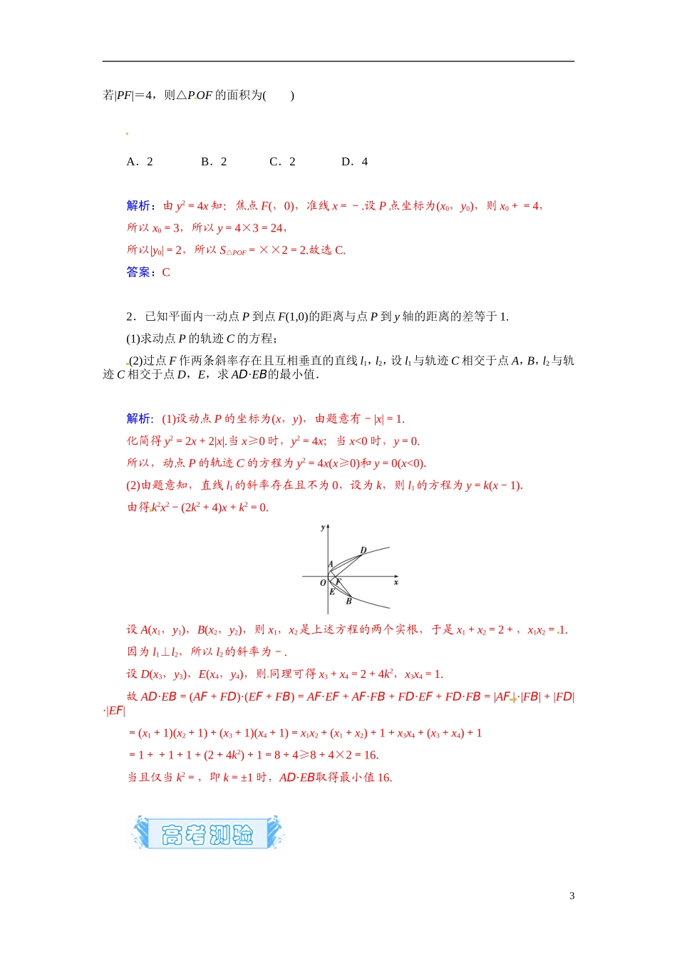 【金版学案】2015届高考数学总复习 基础知识名师讲义 第七章 第九节抛物线(一) 文_第3页