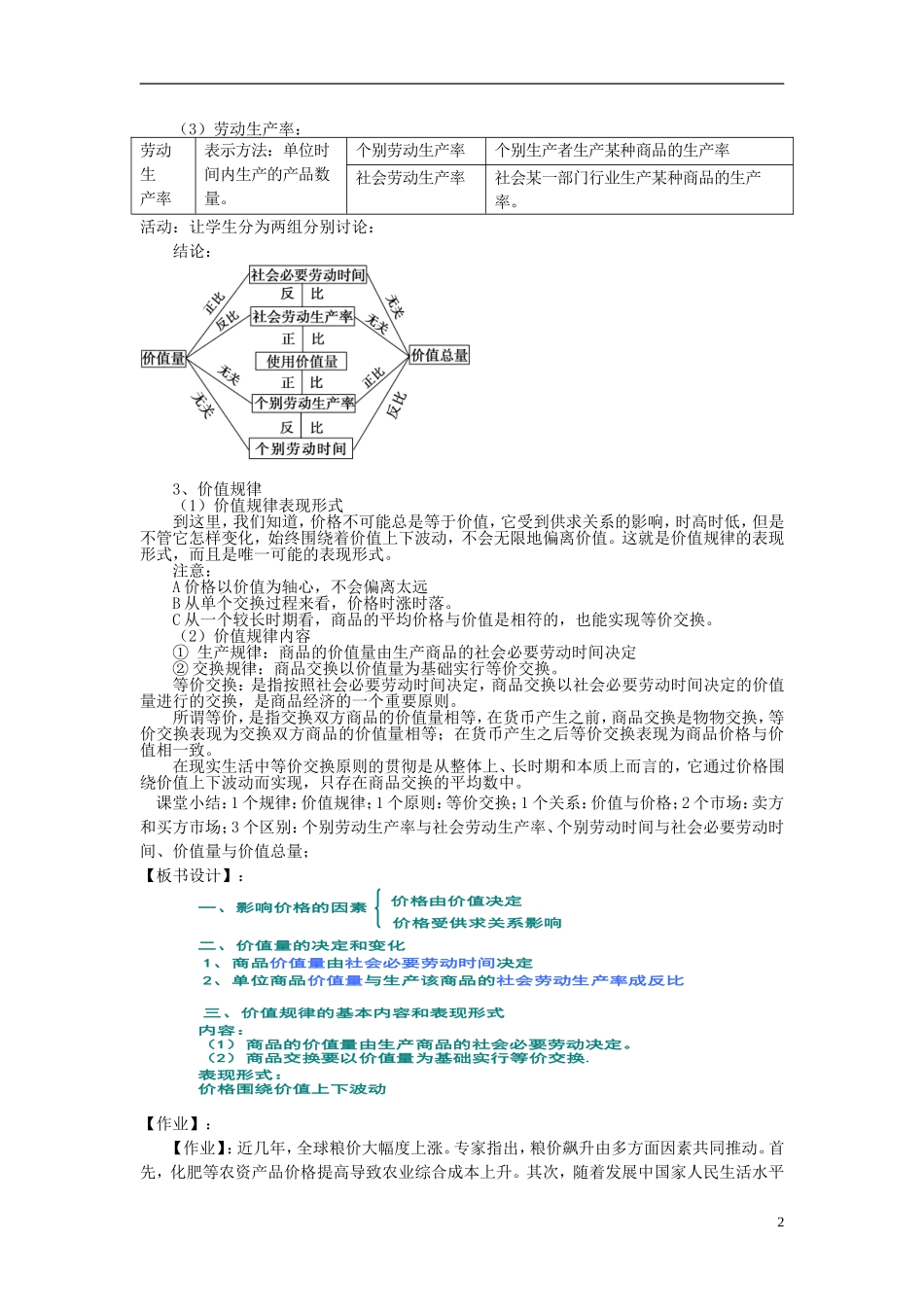 【金识源】2014年秋高中政治 2.1 影响价格的因素教案 新人教版必修1_第2页