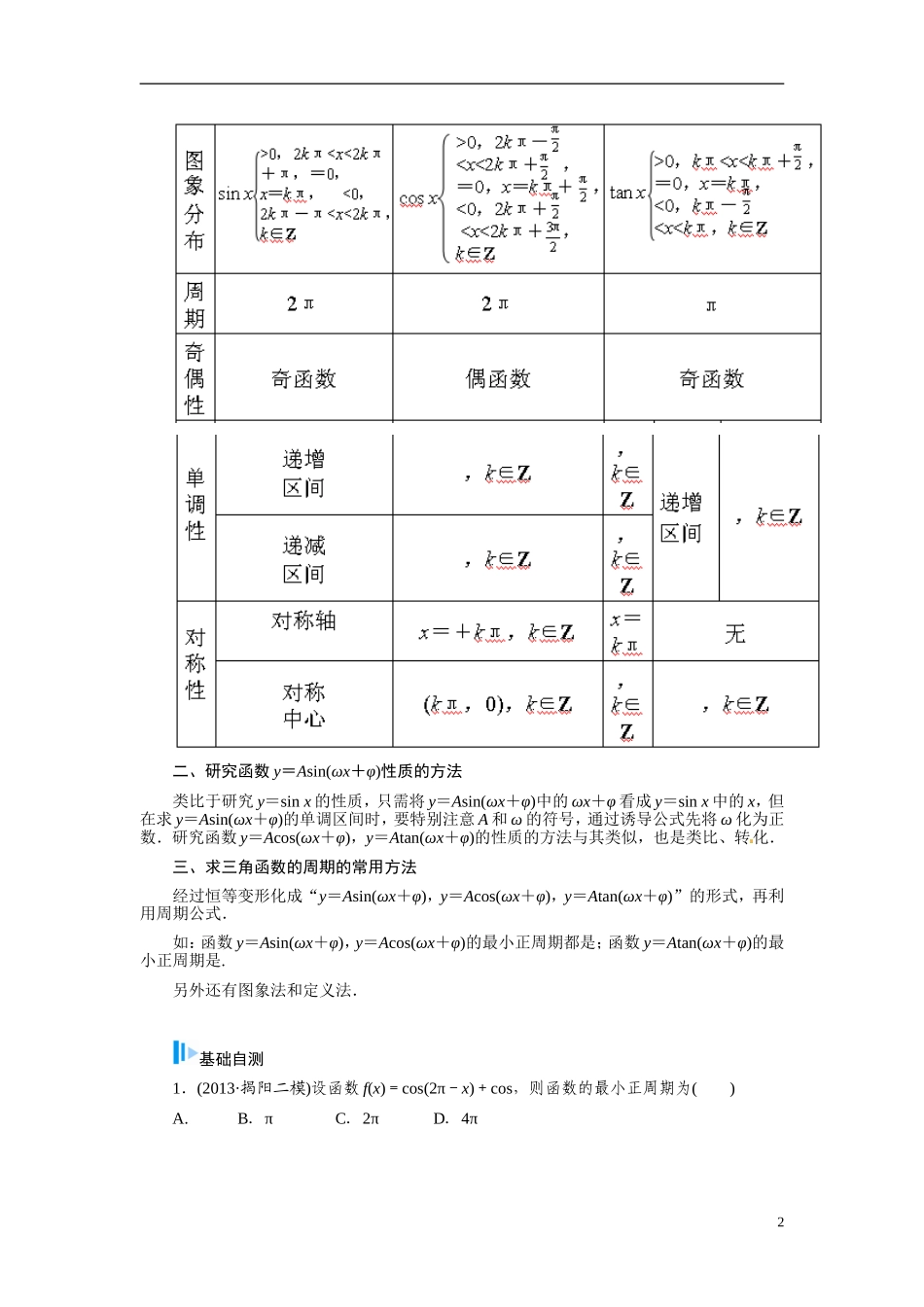 【金版学案】2015届高考数学总复习 基础知识名师讲义 第三章 第五节三角函数的图象与性质 文_第2页