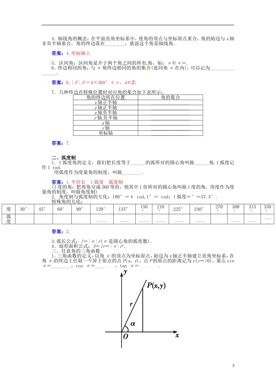 【金版学案】2015届高考数学总复习 基础知识名师讲义 第三章 第一节角的概念与弧度制及任意角的三角函数 理_第3页