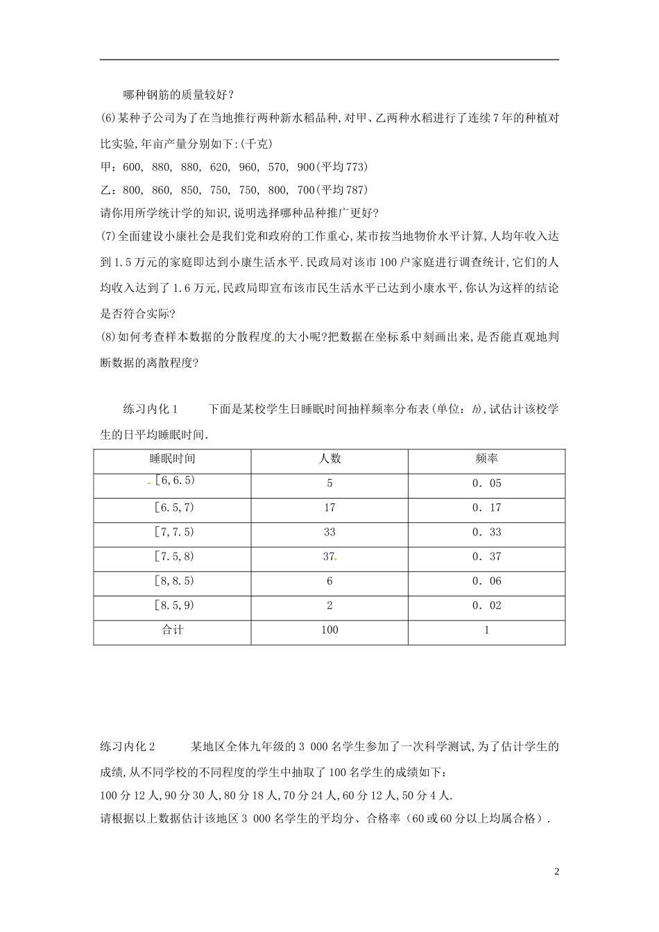 云南省德宏州潞西市芒市中学2014年高中数学 2.2.2 用样本的数字特征估计总体的数字特征导学案 新人教A必修3_第2页