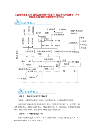 【金版学案】2015届高三生物第一轮复习 第三单元单元整合（7个易错点总结+典例详解剖析方法技巧）