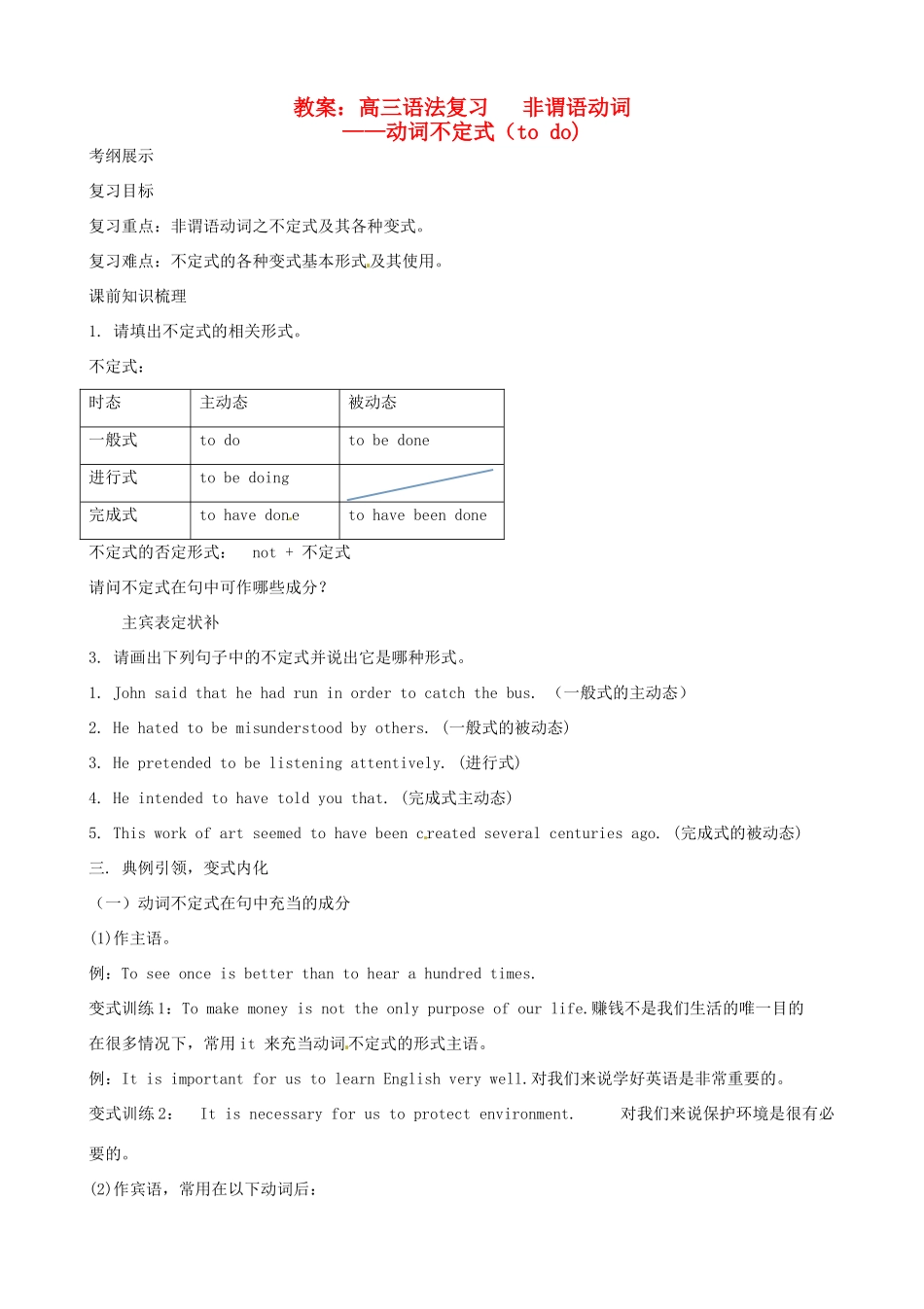 云南省德宏州潞西市芒市中学2014高考英语一轮复习 非谓语动词—动词不定式（to do)教案_第1页