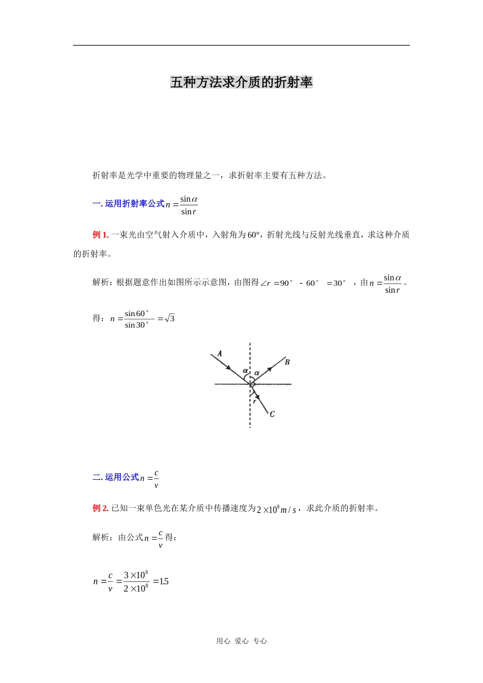 五种方法求介质的折射率_第1页