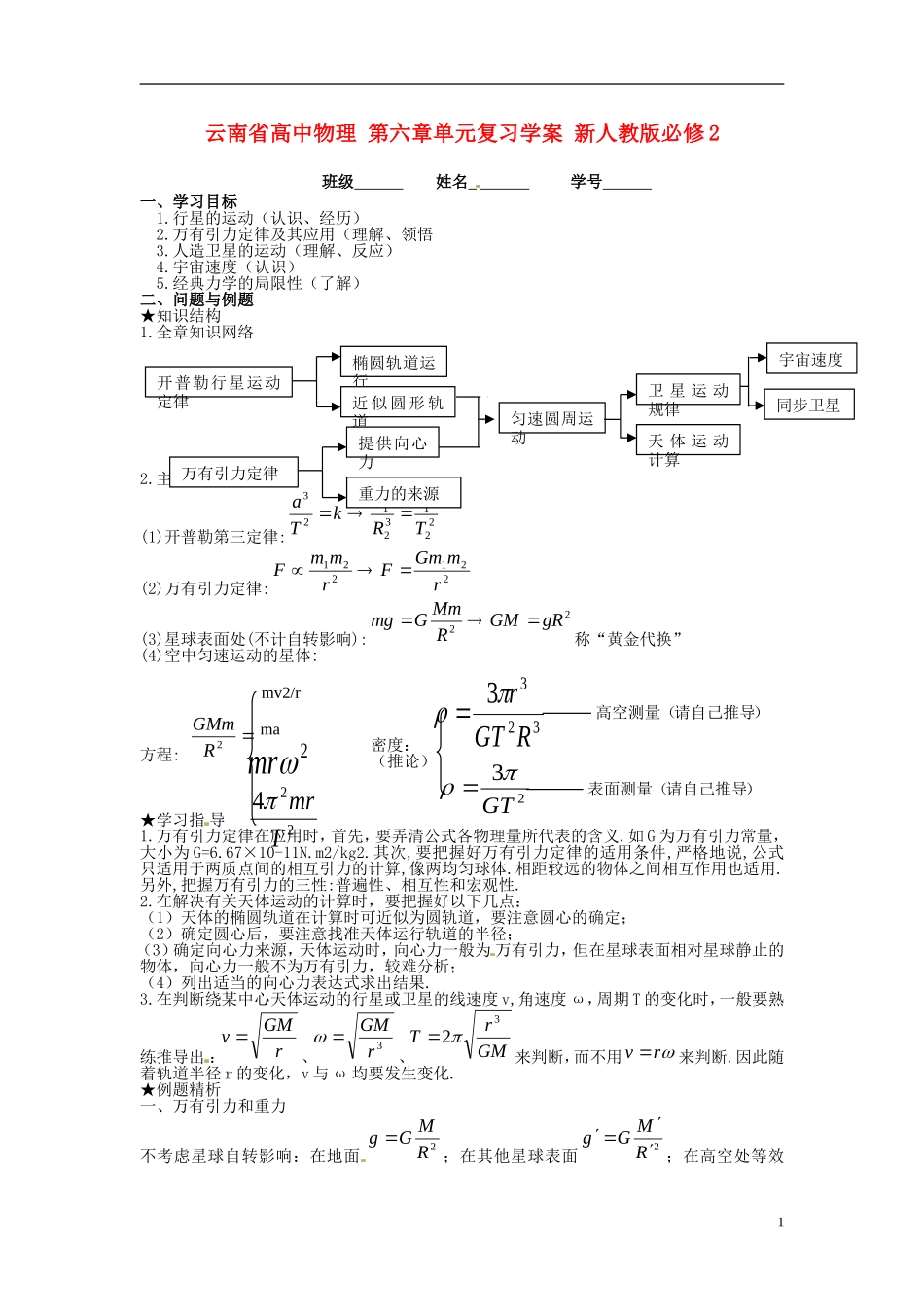 云南省高中物理 第六章单元复习学案 新人教版必修2_第1页
