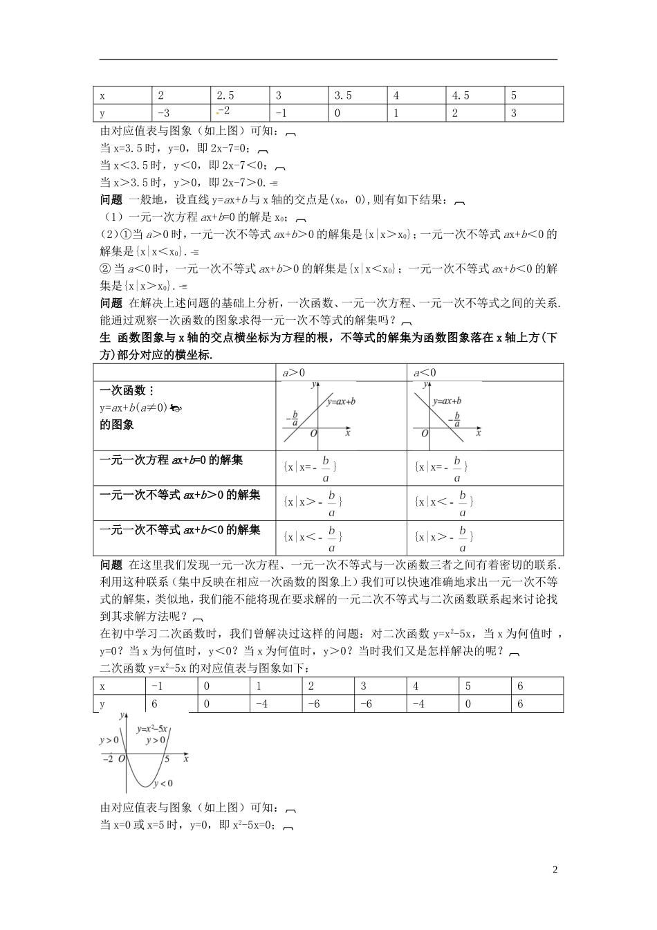 云南省师范大学五华区实验中学高中数学 第三章 不等式 一元二次不等式教学案 新人教A版必修5_第2页