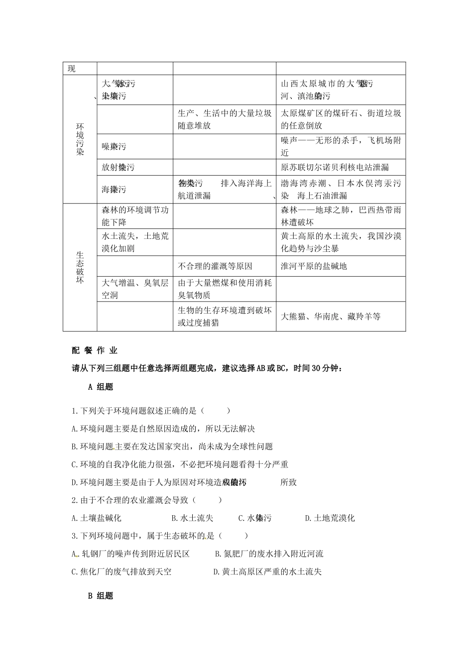 云南省芒市高中地理 《8.1　环境问题的表现与分布》学案（无答案） 新人教版选修2_第2页