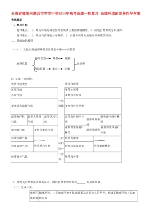 云南省德宏州潞西市芒市中学2014年高考地理一轮复习 地理环境的差异性导学案 