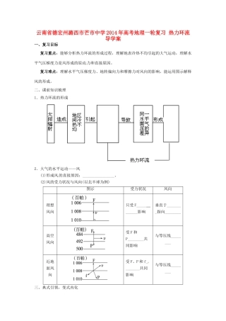云南省德宏州潞西市芒市中学2014年高考地理一轮复习 热力环流导学案 