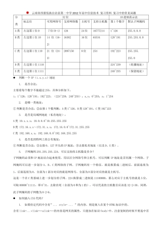 云南省西盟佤族自治县第一中学2012年高中信息技术 复习资料 复习中的常见问题