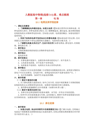 人教版高中物理(选修3-1) 重、难点梳理