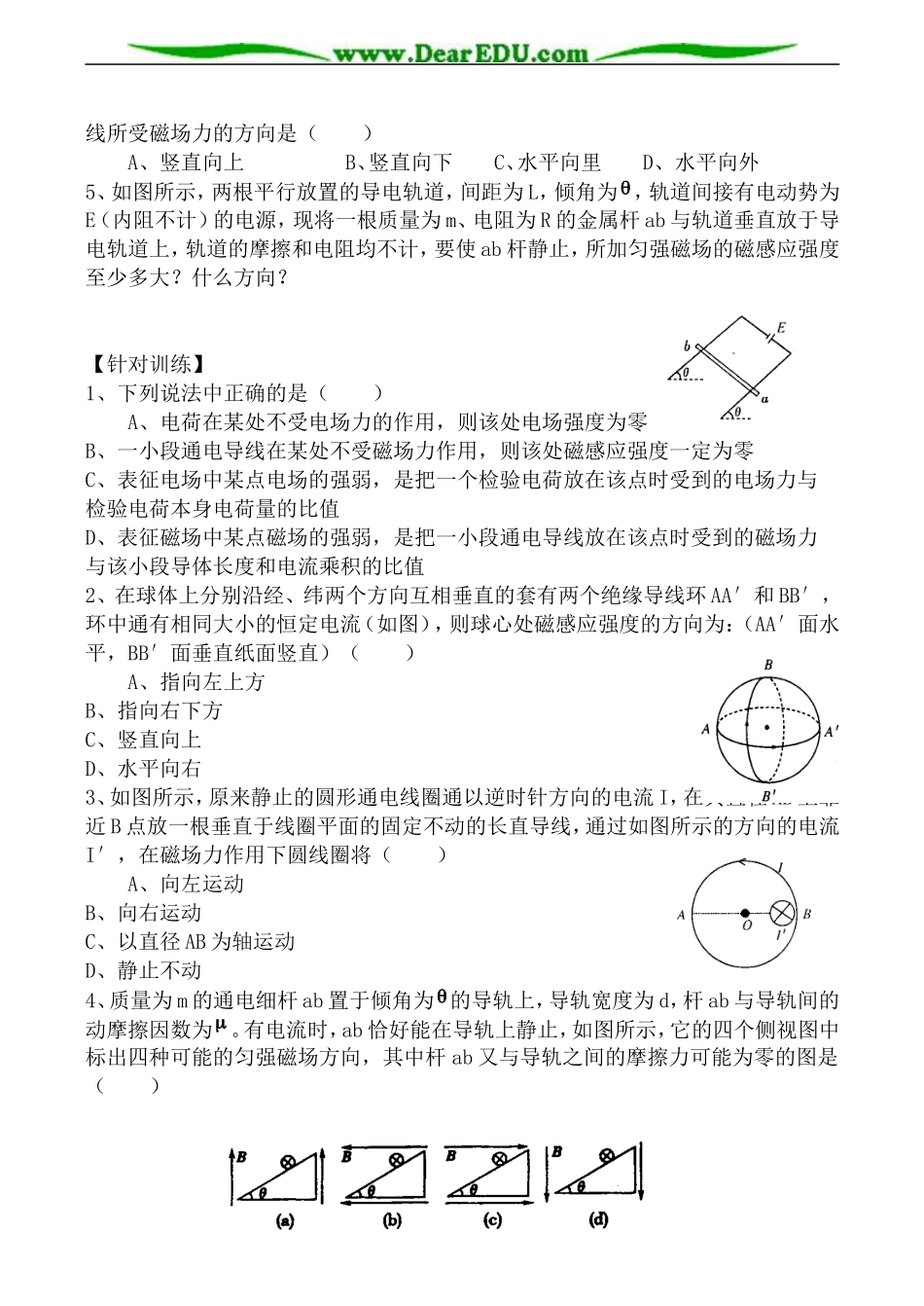 人教版高中物理第二册安培力 磁感应强度 学案_第2页